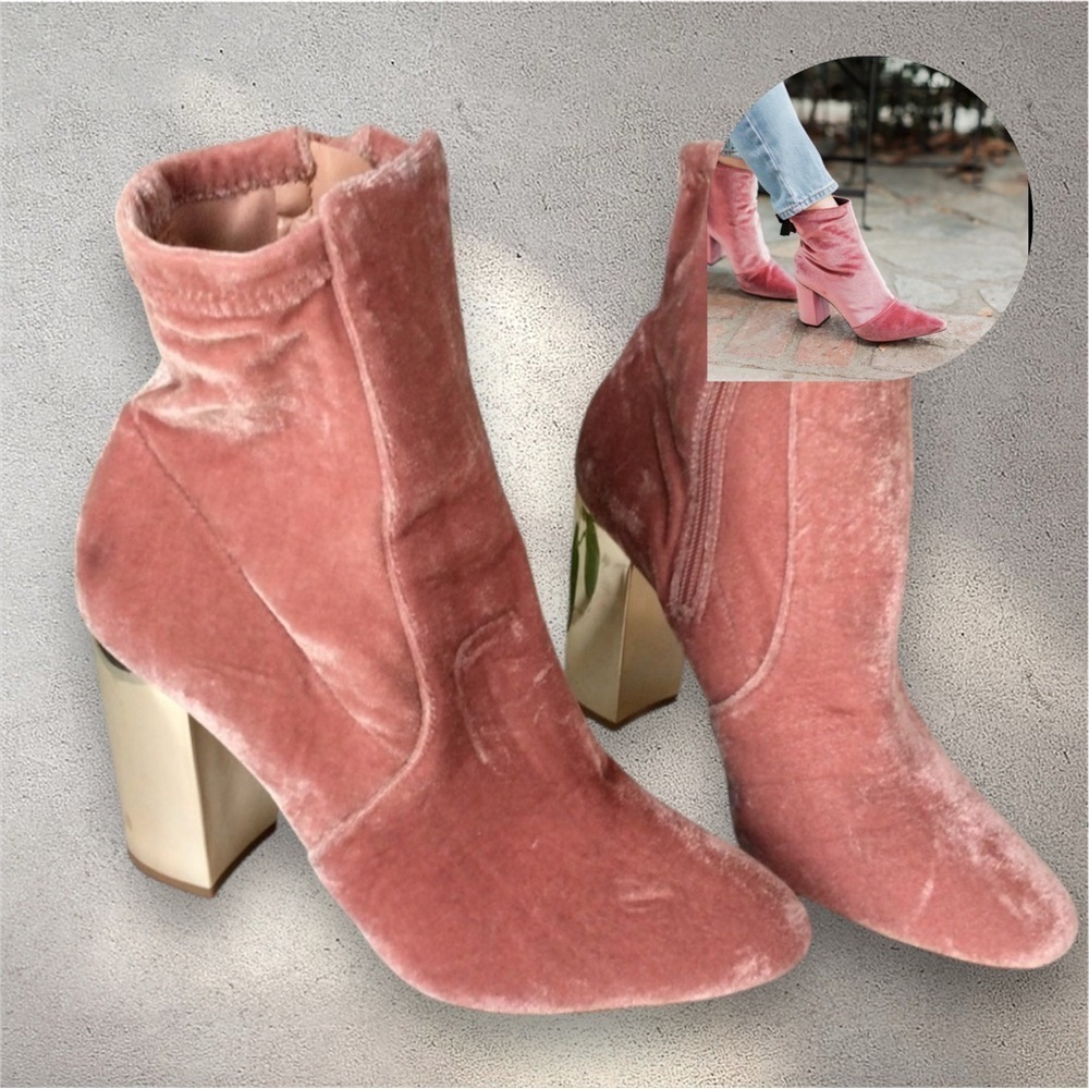 Pink Velvet Ankle Boots